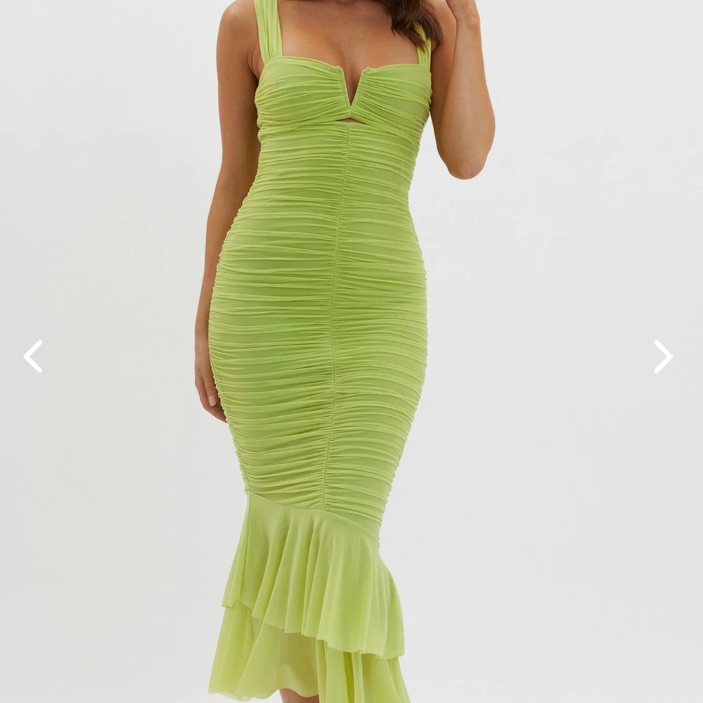 Selfie Leslie Nadia Ruched Fishtail Maxi Dress Green